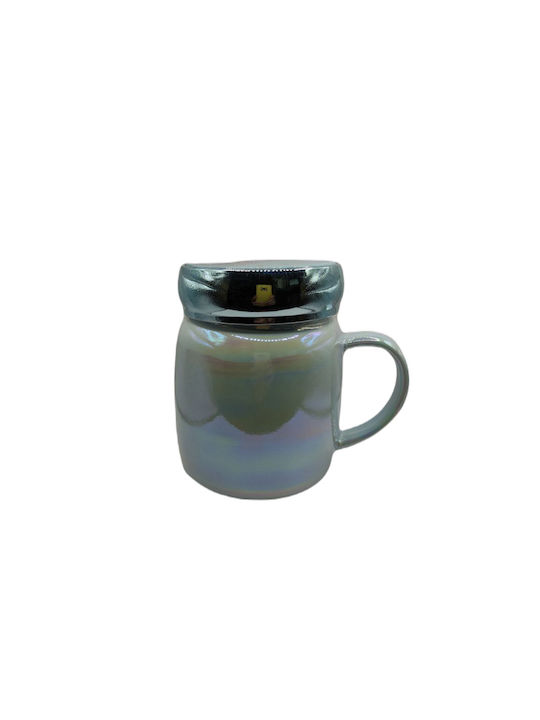 Ceramic Cup with Lid Blue 360ml