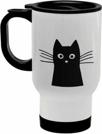 Koupakoupa Koupakoupa Thermosflasche Katze 450ml Rostfreier Stahl Weiß mit Handgriff