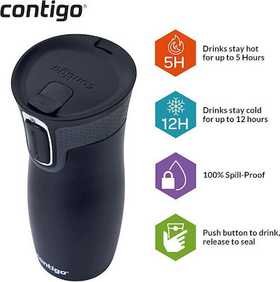 Contigo West Loop Sticlă Termos Oțel inoxidabil Fără BPA Negru 470ml cu Piesa de gură