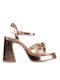 Famous Shoes Synthetic Leather Women's Sandals Gold with Chunky High Heel