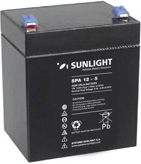 SunLight 6.3 Faston UPS Battery with Capacity 5Ah and Voltage 12V 1pcs