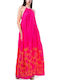 Sommer Maxi Abendkleid mit Spitze Fuchsie M-8383