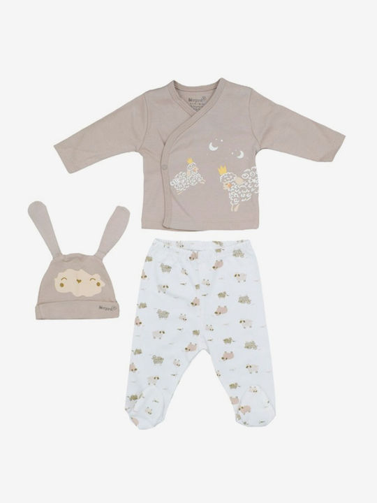 Biorganic Set Top & Bottom Kids Winter Cotton Pyjamas Beige