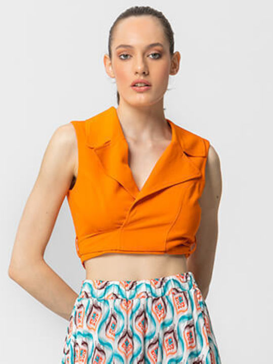 SourLouLou Women's Summer Crop Top Sleeveless Orange