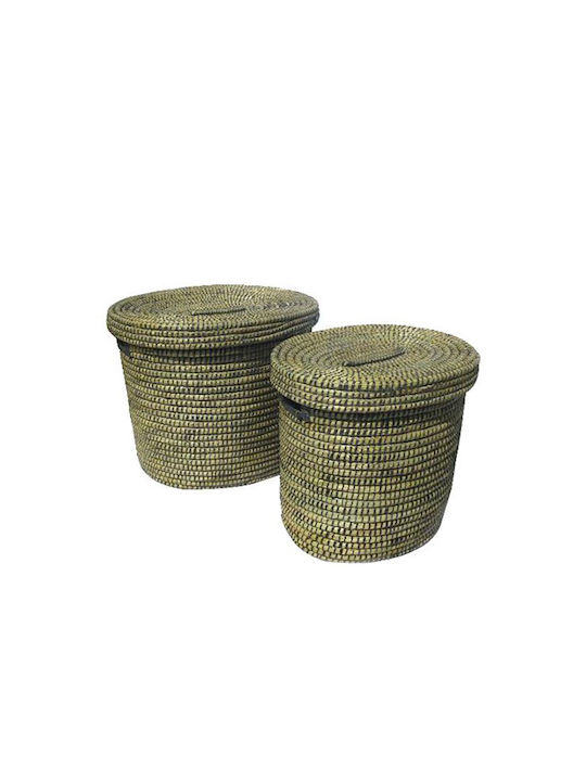 InTheBox Set Wäschekörbe aus Bambus mit Deckel Schwarz
