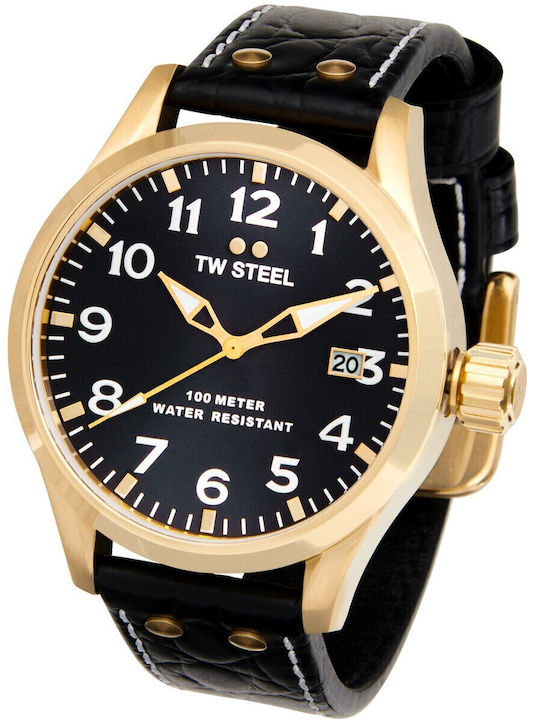 TW Steel Ανδρικό Ρολόι Μπαταρίας με Μαύρο Δερμάτινο Λουράκι
