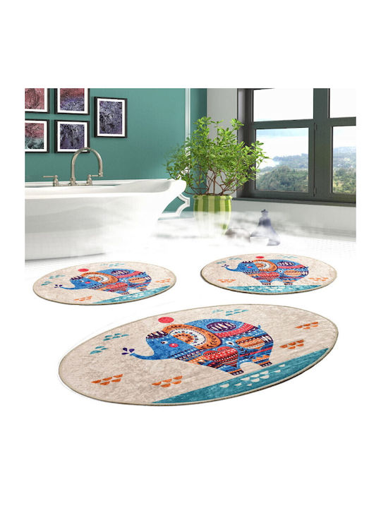 Chilai Home Rutschfest Set Badematten Synthetisch,Polyester/Cotton/Leather Oval 359CHL3241 Mehrfarbig 3Stück