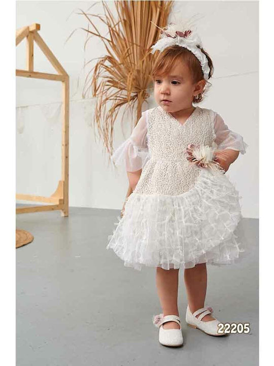 Bonito Baby White Baptism Clothing Set with Hair Accessories & Dress made of Tulle 2pcs