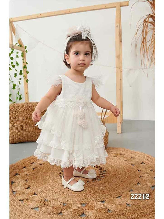 Bonito Baby White Baptism Clothing Set with Hair Accessories & Dress made of Tulle 2pcs
