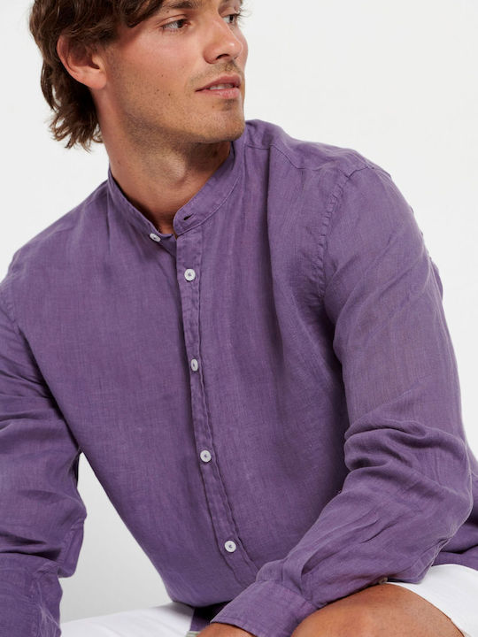 Funky Buddha Men's Shirt Long-sleeved Linen Purple