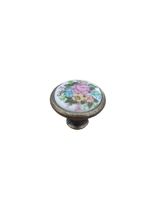 Ozen 3040 Antik Knopf Möbelgriff aus Porzellan & Zamak in Bronze Farbe 1Stück