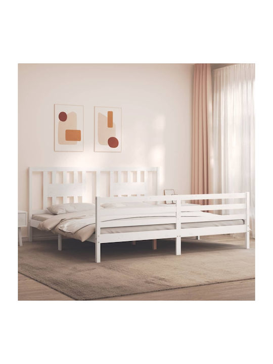 Κρεβάτι King Size από Μασίφ Ξύλο Λευκό με Τάβλες για Στρώμα 200x200cm