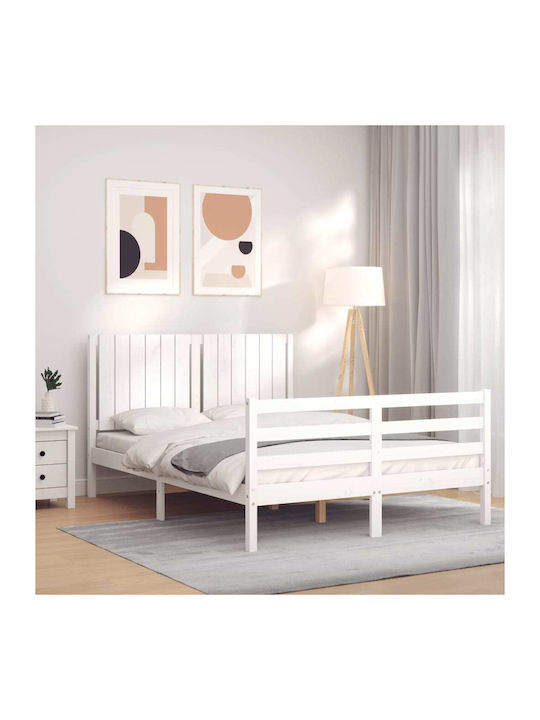 Κρεβάτι Διπλό από Μασίφ Ξύλο Λευκό με Τάβλες για Στρώμα 140x200cm