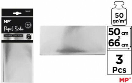 Madrid Papel Touch/Tissue-Papier Metallisch 3 Blätter 50x66cm. Silber