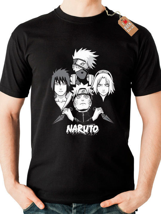 Rock Deal Naruto T-shirt Μαύρο Βαμβακερό