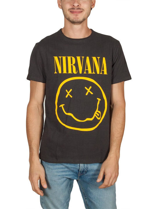 Amplified T-shirt Nirvana Smiley face σε Μαύρο χρώμα