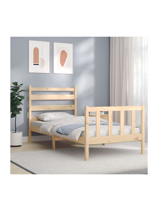 Single Solid Wood Bed with Slats for Mattress 90x190cm