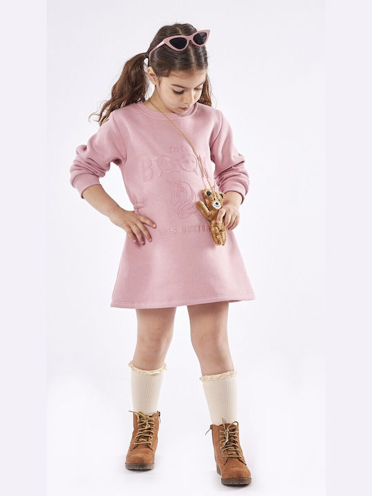 Εβίτα Σετ Παιδικά Φόρεματα Φούτερ Ροζ