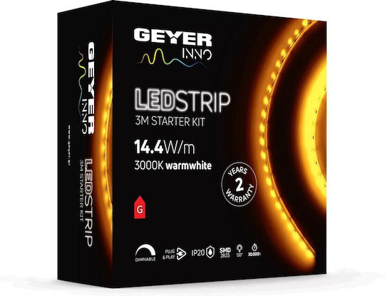 Geyer Bandă LED 12V Alb Cald Lumină 3m Tip SMD2835