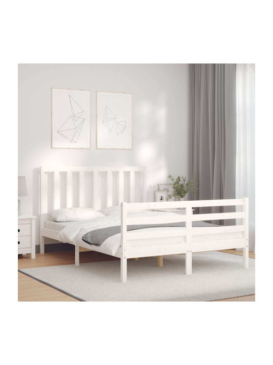 Κρεβάτι Διπλό από Μασίφ Ξύλο Λευκό για Στρώμα 140x190cm