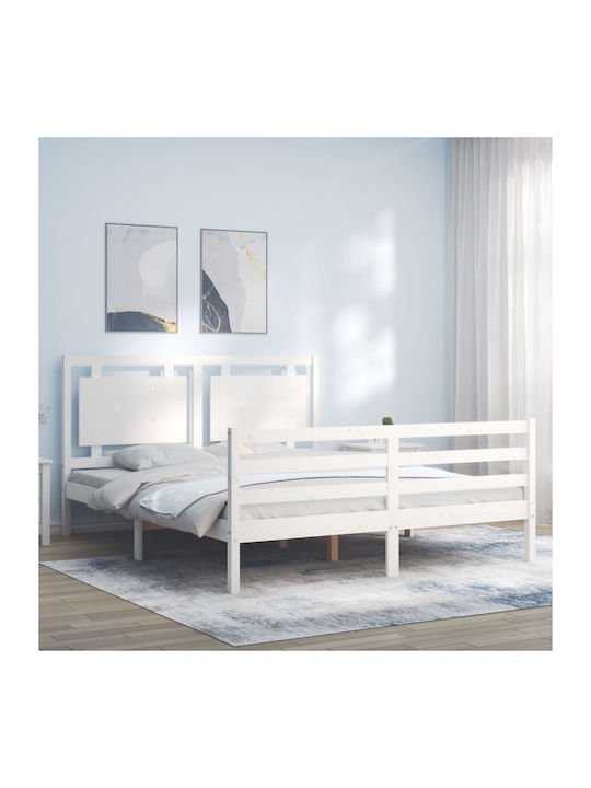 Κρεβάτι Υπέρδιπλο από Μασίφ Ξύλο Λευκό για Στρώμα 160x200cm