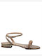 Leather Women's Flat Sandals with Strap Satur Bronze