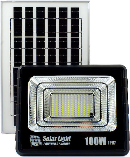 Στεγανός Ηλιακός Προβολέας LED 100W Ψυχρό Λευκό 6500K με Τηλεχειριστήριο IP67
