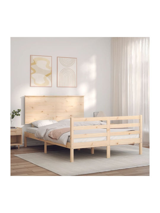 Semi Double Bed Solid Wood with Slats Natural 1...