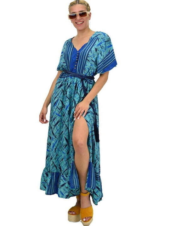 Potre Sommer Maxi Hemdkleid Kleid Blau