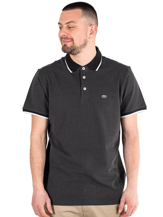 Double Polo Short Sleeve Black Blouse