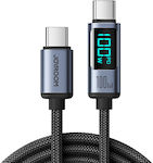 Joyroom S-CC100A16 LED / Împletit USB 2.0 Cablu USB-C bărbătesc - USB-C de sex masculin 100W Negru 1.2m