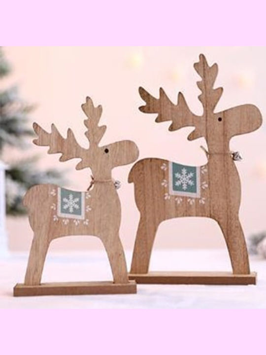Zmart Imports Christmas Wooden Figure Reindeer Beige Length 26cm