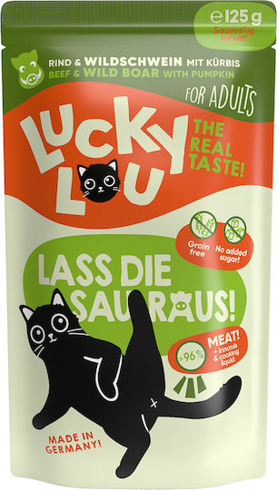 Lucky Lou LifeStage Wet Food for Adult Cats in Pouches with Beef Grain-Free 125gr