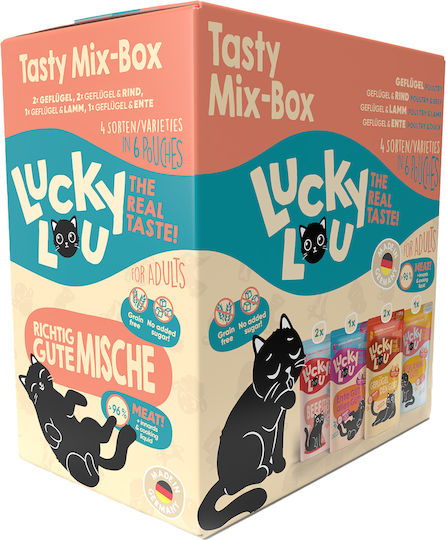 Lucky Lou LifeStage Tasty Mix Box Hrană Umedă pentru Pisici Adulte în Pliculeț fără Cereale 6x125gr