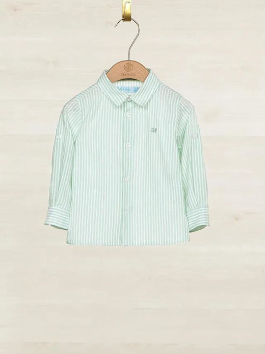 Kids Striped Shirt Long Sleeve Linen Green
