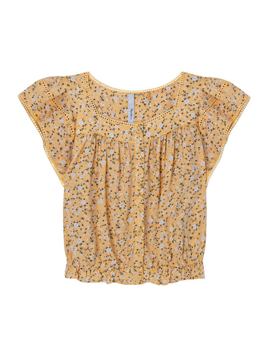 Kids Floral Shirt Short Sleeve Yellow Hella