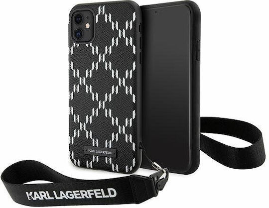 Karl Lagerfeld Monogram Losange Saffiano Umschlag Rückseite Kunststoff mit Band Schwarz (iPhone 11)