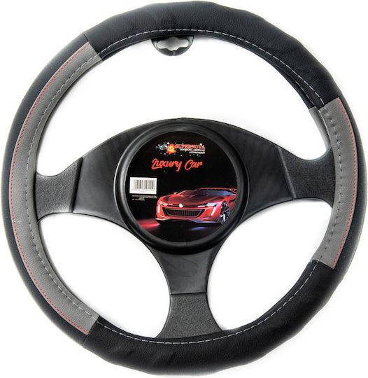 Supernova Car Steering Wheel Cover with Diameter 36-37cm Leather Black with Black Stitching