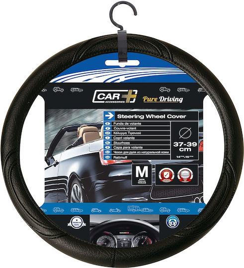 Car+ Car Steering Wheel Cover with Diameter 37-39cm made of Leatherette Black with Black Stitching