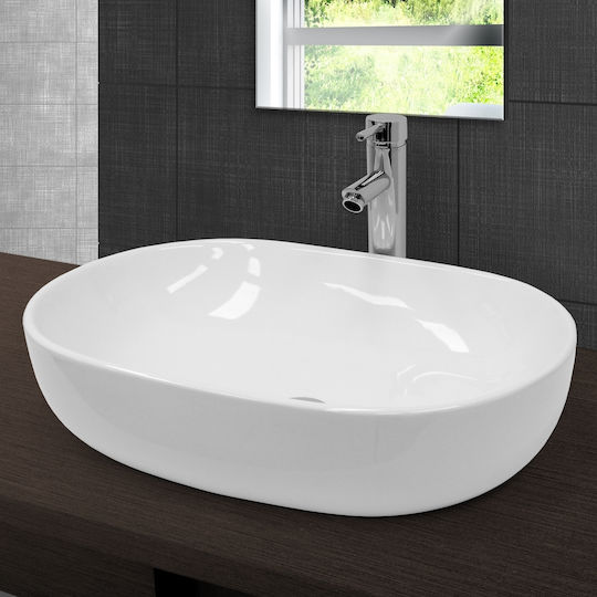 ECD Germany Aufgesetztes Waschbecken Keramik 60x42x14.5cm Weiß