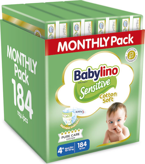 Babylino Πάνες με Αυτοκόλλητο Sensitive Cotton Soft Monthly Pack No. 4 για 10-15kg 184τμχ