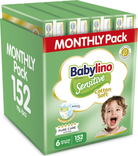 Babylino Tape Diapers Sensitive Cotton Soft Monthly Pack No. 6 for 13-18kg 152pcs