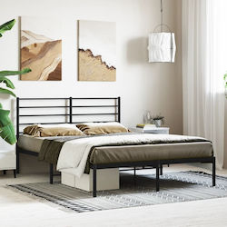 Double Metal Bed Black with Slats for Mattress 160x200cm