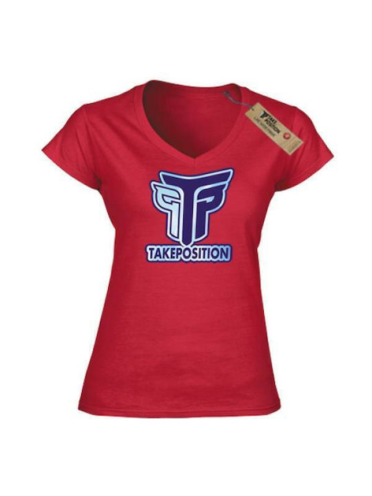 Takeposition Women's T-shirt with V Neckline Red