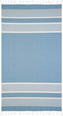 Aquablue Strandtuch Baumwolle Blau mit Fransen 180x90cm.