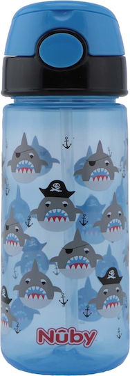Nuby Taza Shark Kids Water Bottle Plastic with Straw Light Blue 540ml