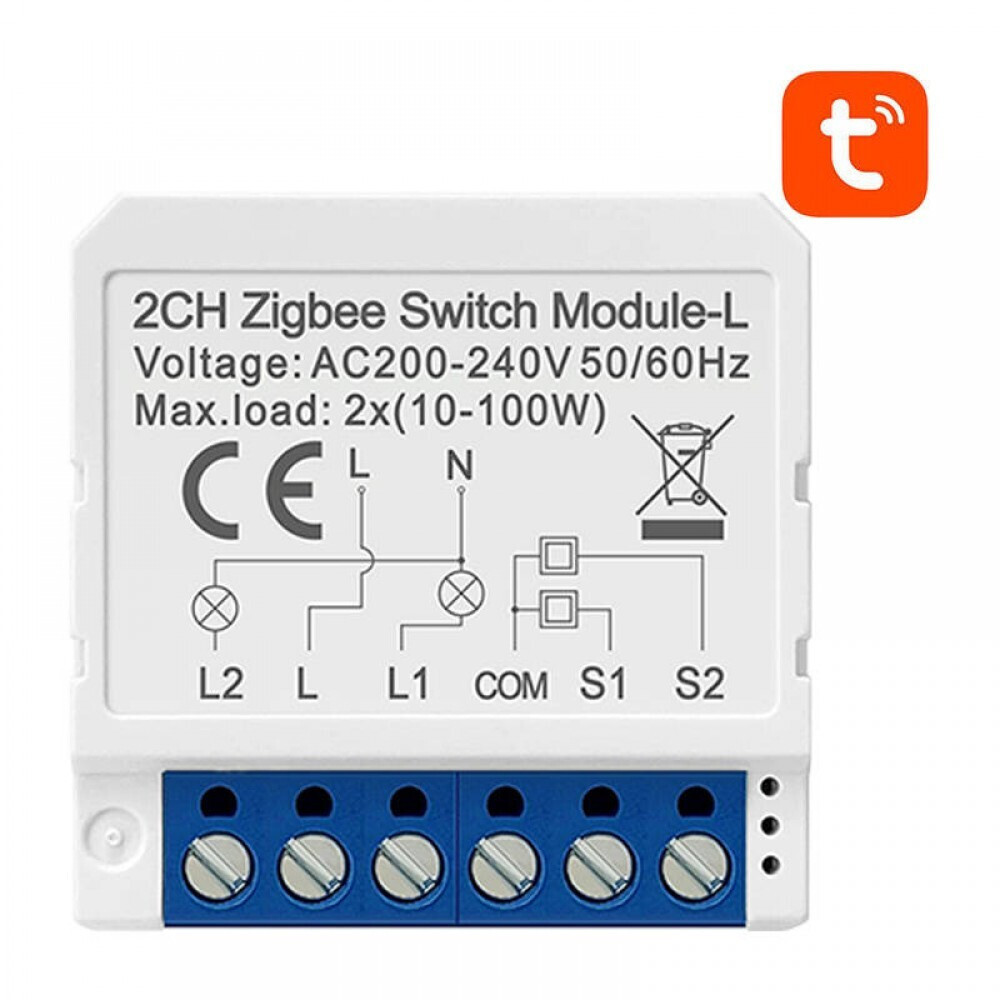 Avatto Smart Switch 2 Καναλιών ZigBee (χωρίς Ουδέτερο) (LZWSM16-W2)