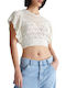 Maglia Chiusa Women's Crop Top Cotton Short Sleeve White