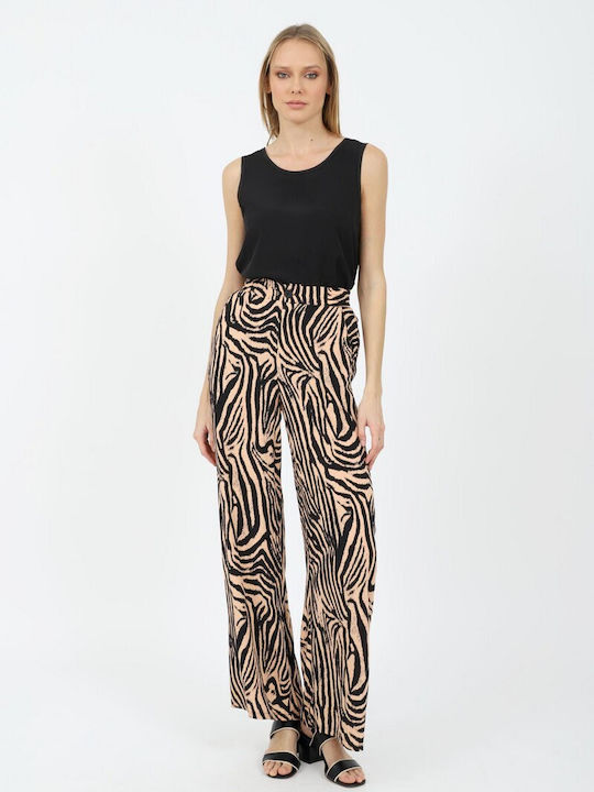Doca Women's Fabric Trousers Leopard Beige