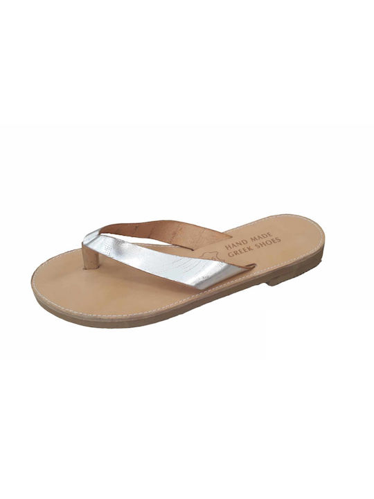 Si Bolleti Leather Women's Flat Sandals in Silver Color